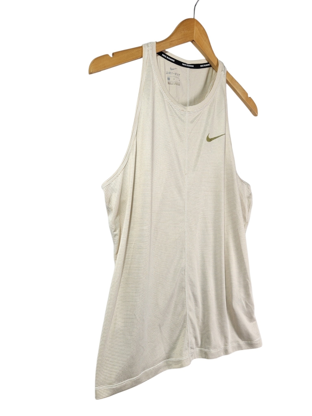 Nike Running Dri-FIT Tank Top Women's Large Cream Tan Stripe Racerback Athletic - Picture 3 of 15